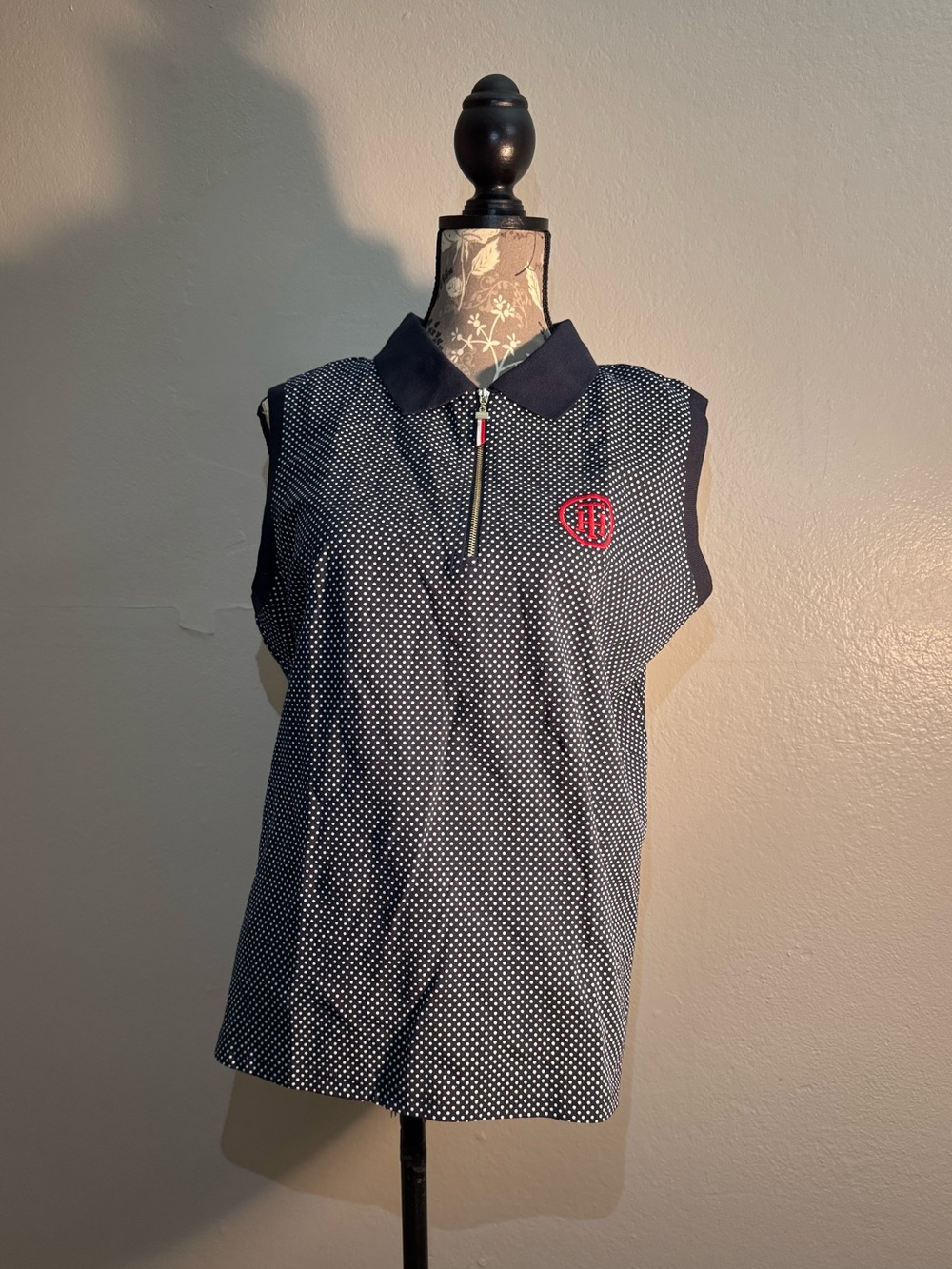 Sleeveless Tommy Hilfiger Navy Polka Dot Zip Top (New without TAG)